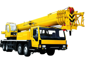 Mobile crane providing elevation for construction operations.